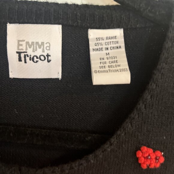 Emma Tricot Black Beaded Heart Sweater Heart Buttons Knit Cardigan Womens Sz M - Picture 4 of 12